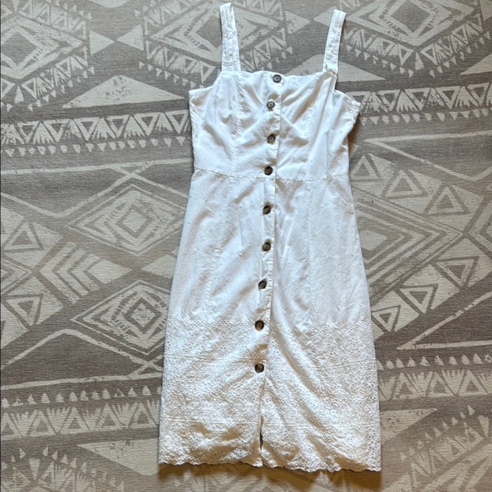 GAP White Sleeveless Square Neck Midi Dress